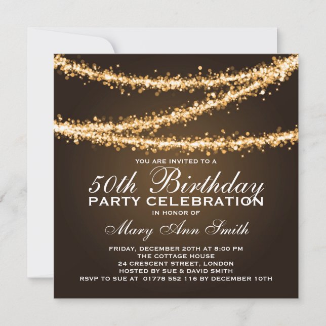Invitación 50.as luces elegantes de la secuencia del oro de (Anverso)