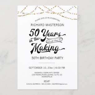 Invitación 50° Birthday Gold String Lights