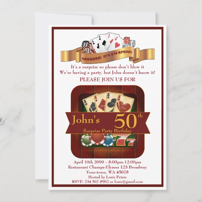 Invitación 50, Birthday Man Casino, Gambling Fiesta, Las Vega (Anverso)