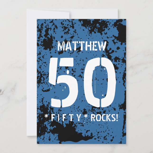 Invitación 50° cumpleaños 50 Rocas, patrón forro AZUL F50Z (Anverso)