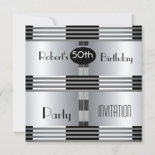 Invitación 50 cumpleaños Art Deco negro cromo