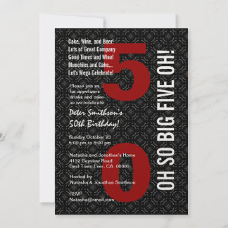 Invitación ¡50 cumpleaños blanco negro GRANDES CINCO! W1489