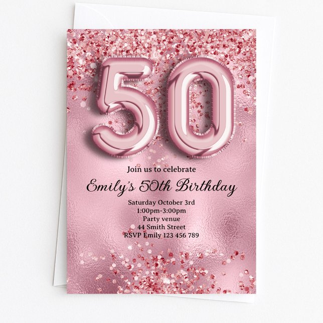 Invitación 50 Cumpleaños Brillo Rosa (Subido por el creador)