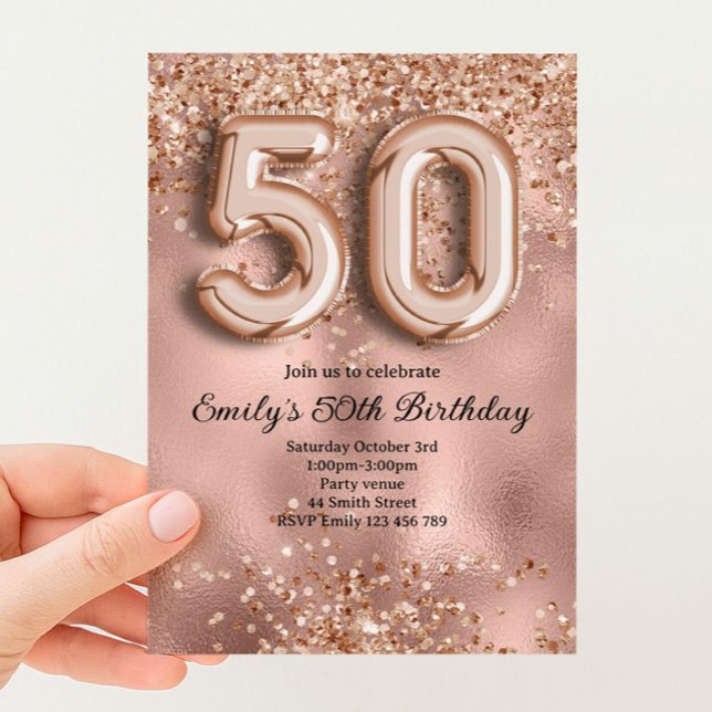 Invitación 50 Cumpleaños Brillo Rosa Oro (Subido por el creador)