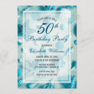 Invitación 50 cumpleaños Casas Marinas Turquesas