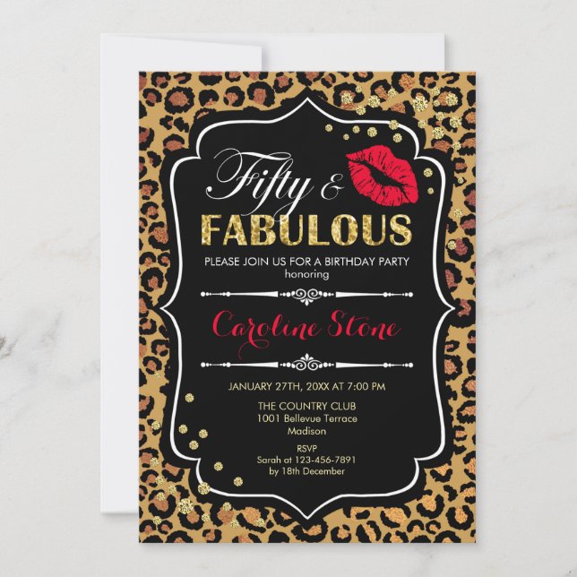 Invitación 50° cumpleaños - Cincuenta fabulosa impresión de l (Anverso)