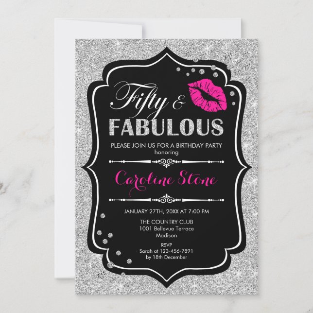 Invitación 50° cumpleaños - Cincuenta fabulosos rosados negro (Anverso)