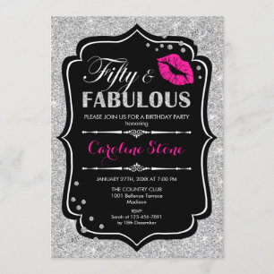 Invitación 50° cumpleaños - Cincuenta fabulosos rosados negro