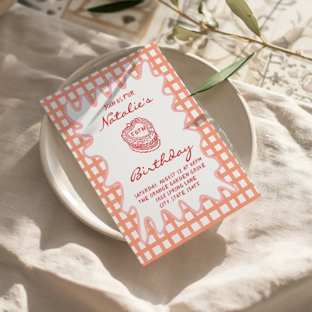Invitación 50 Cumpleaños Cuadro Ondulado Excéntrico de los 70 (Subido por el creador)