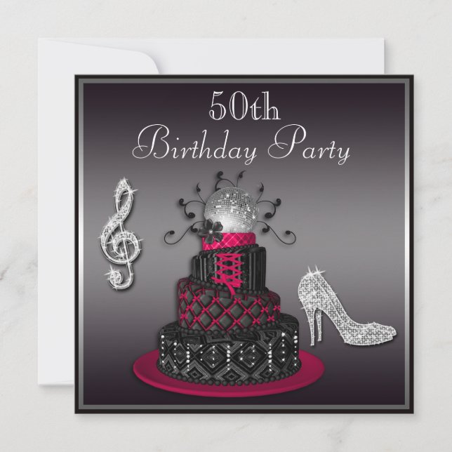 Invitación 50 cumpleaños Disco Diva Pastel y tacones rosa cal (Anverso)