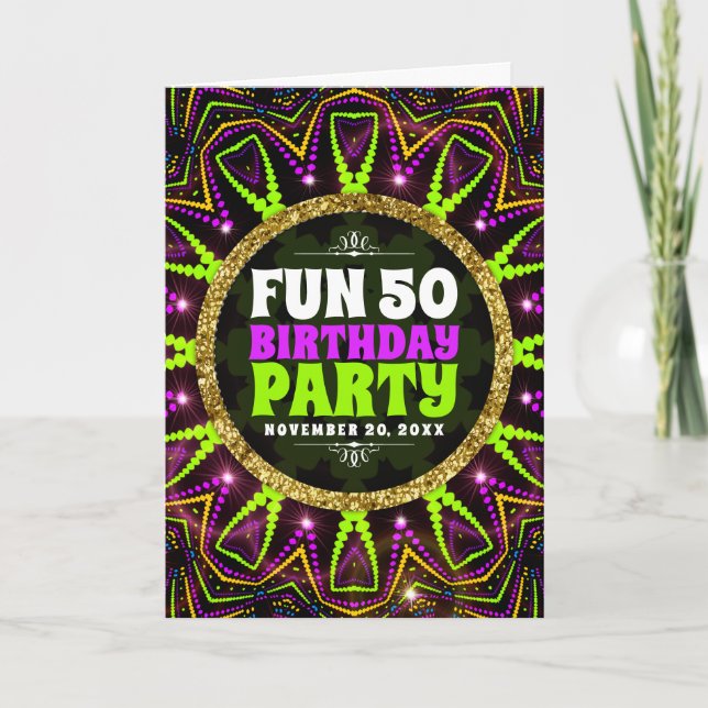 Invitación 50 cumpleaños divertidos | Fiesta de Groovy Energy (Anverso)