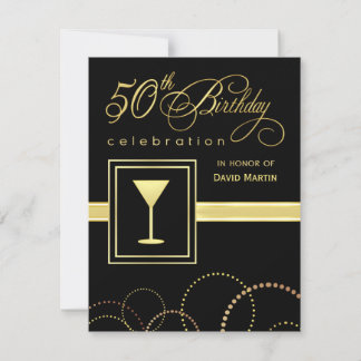 Invitación 50 cumpleaños - Elegante negro y oro