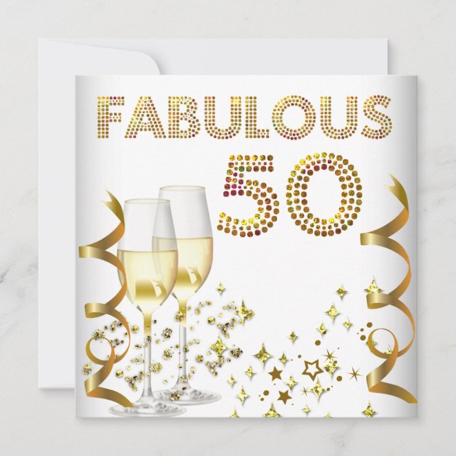 Invitación 50 Cumpleaños Fabuloso de Champán Dorado (Anverso)