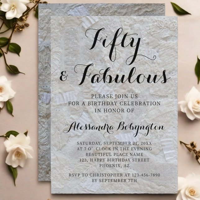 Invitación 50 Cumpleaños fabulosos texto blanco con patrón de (Subido por el creador)