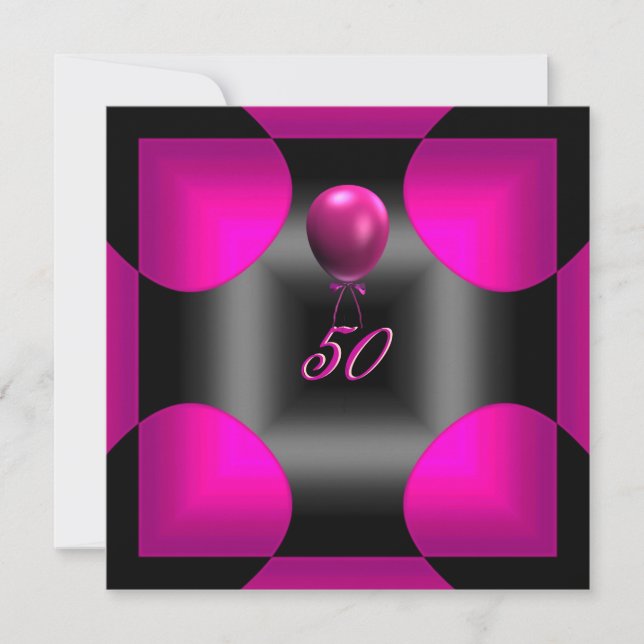 Invitación 50 cumpleaños Fiesta Abstracto Rosa 3 Globo (Anverso)
