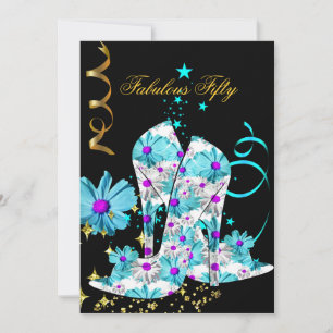 Invitación 50 Cumpleaños Fiesta Floral Negro Oro Teal Púrpura