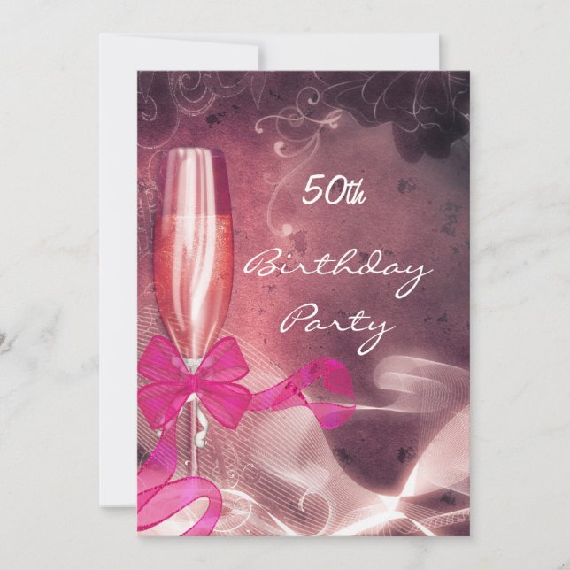 Invitación 50 cumpleaños Fiesta Rosa (Anverso)
