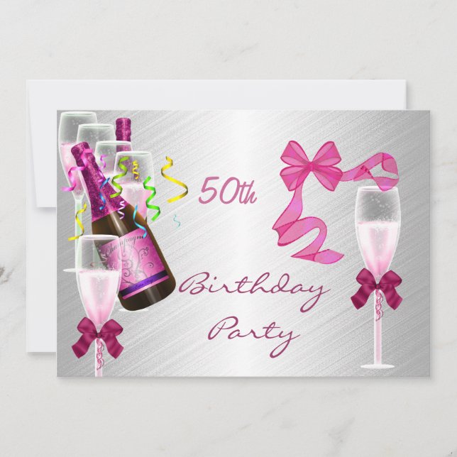 Invitación 50 cumpleaños Fiesta Rosa (Anverso)