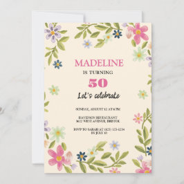 Invitación 50 cumpleaños flores coloridas cumpleaños dulce