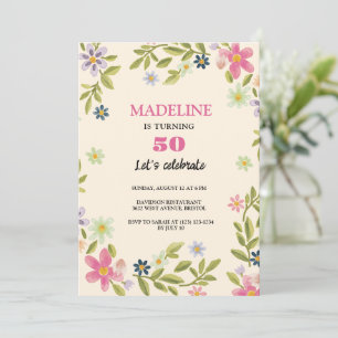 Invitación 50 cumpleaños flores coloridas cumpleaños dulce