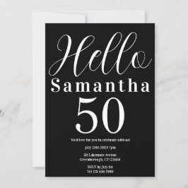 Invitación 50 cumpleaños Hola 50 Fiesta blanco y negro