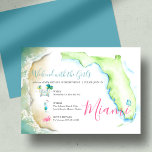 Invitación 50° cumpleaños invita a Florida del Sur<br><div class="desc">Celebra con estilo esta invitación tropical de 50 años, perfecta para una celebración de 50 y fabulosa o un fin de semana de chicas divertidos en Miami o Florida del Sur. Con mis originales obras de arte acuáticas (con olas oceánicas, flamingo, palmeras, un cóctel tropical, un coche retro y un...</div>