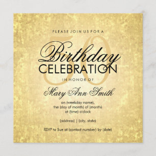 Invitación 50 cumpleaños Relieve metalizado dorado mira las e
