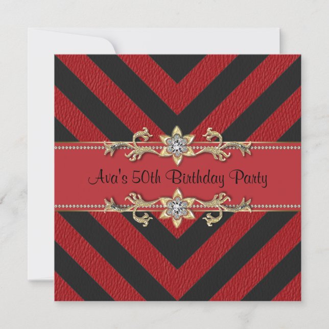 Invitación 50 cumpleaños rojo negro oro Cumpleaños (Anverso)