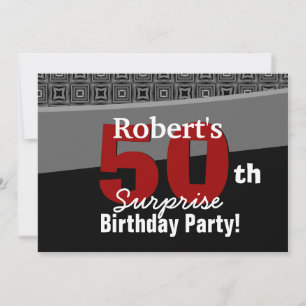 Invitación 50° cumpleaños sorpresa blanco negro rojo W1920