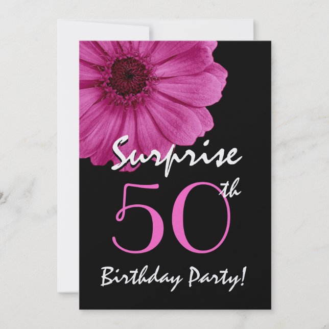 Invitación 50 cumpleaños sorpresa Gerbera Daisy Metálico (Anverso)