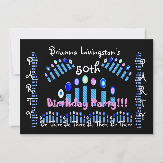Invitación 50° cumpleaños - Velas azules (Anverso)