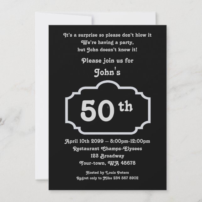 Invitación 50, el hombre de cumpleaños, hombre de parte, negr (Anverso)