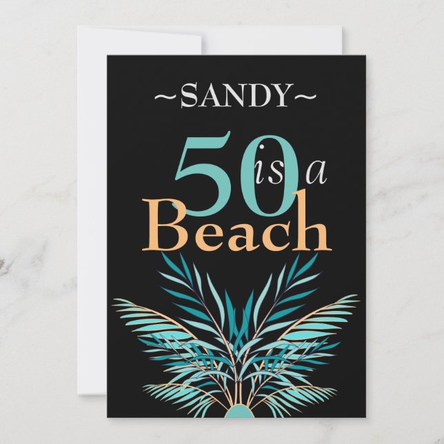 Invitación 50 es una playa de 50 años Negro (Anverso)