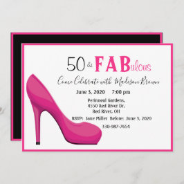 Invitación 50 & Fab 50 y fabuloso tacón rosado alto