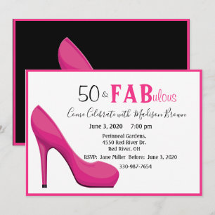 Invitación 50 & Fab 50 y fabuloso tacón rosado alto