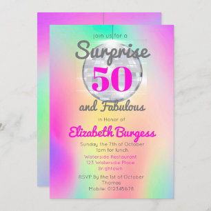 Invitación 50 Fabulosa Disco Tie Dye Moda Rosa Cumpleaños
