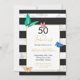 Invitación 50 Fabulosa Mariposa de mármol de rayas blancas ne