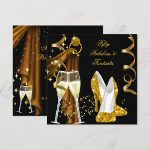 Invitación 50 Fabulosa y Fantástica Fiesta de Champagne Dorad