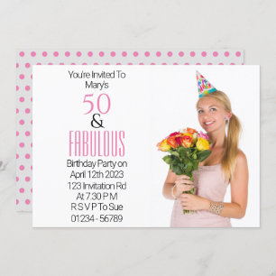 Invitación 50 Fabuloso Birthday Pink Black Text