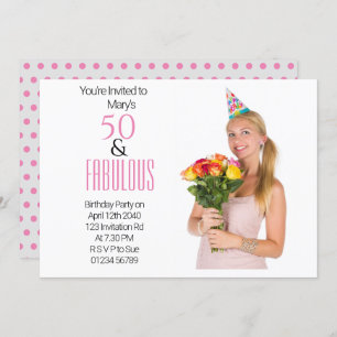 Invitación 50 Fabuloso Birthday Pink Black Text