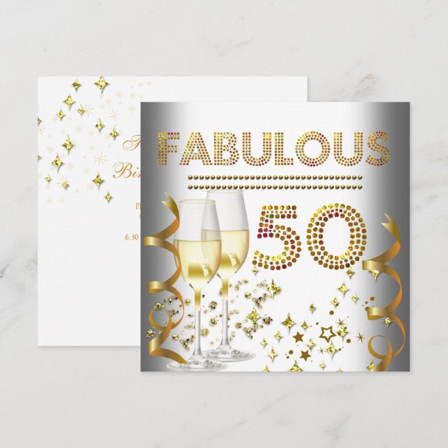 Invitación 50 Fabuloso Champagne de oro (Anverso / Reverso)