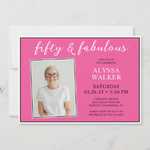 Invitación 50 Fabuloso Cumpleaños 50 con Foto de Color Rosa B
