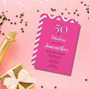 Invitación 50 & Fabuloso Cumpleaños 50 Fiesta de Cerise Rosa