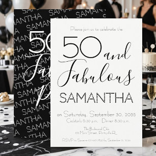 Invitación 50 & Fabuloso Cumpleaños 50 Fiesta Negro Elegante