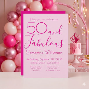 Invitación 50 & Fabuloso Cumpleaños 50 Fiesta Rosa Elegante
