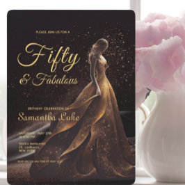 Invitación 50 Fabuloso cumpleaños de Purpurina de oro negro
