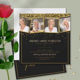 Invitación 50 Fabuloso Cumpleaños Dorado Negro Brillo Foto