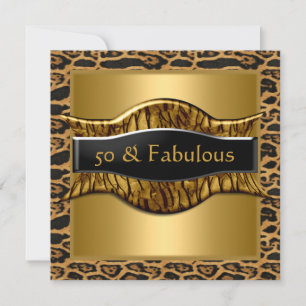 Invitación 50 & Fabuloso Cumpleaños Fiesta Oro Negro Leopardo