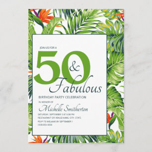 Invitación 50 Fabuloso Cumpleaños Hojas Tropicales Rosa Naran