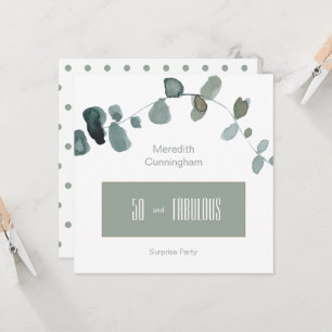 Invitación 50 & Fabuloso Cumpleaños Simple Cuadrado de Salvia